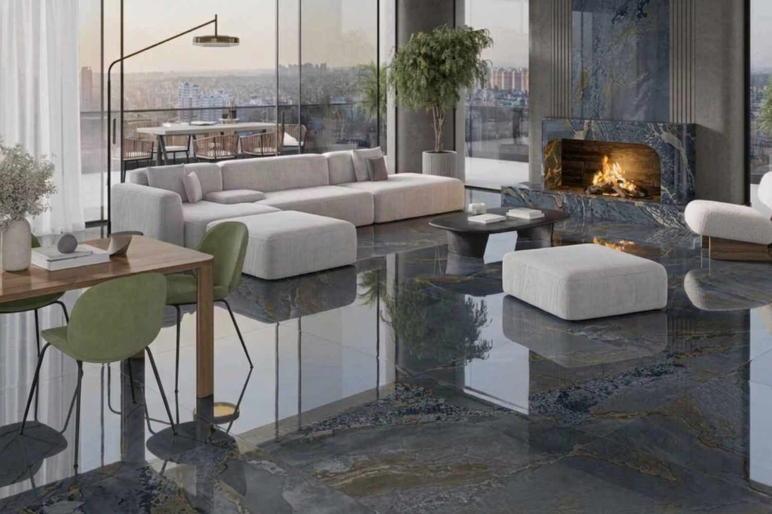 Fliese Metalloptik blau glänzend 60x120cm "Planet Blue" Feinsteinzeug rektifiziert