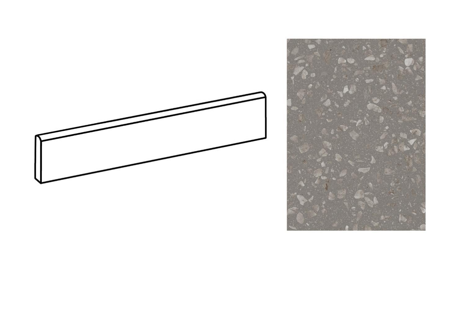 Fliesensockel Terrazzo Steinoptik Grau 7,3x60 cm seidenmatt Sant Agostino "Glow Grey" Feinsteinzeug rektifiziert