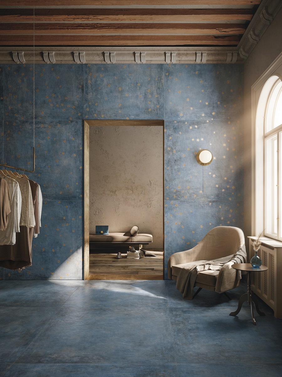 ABVERKAUF Fliese Betonoptik Zementoptik blau "Affrescati Lapis" rektifiziert