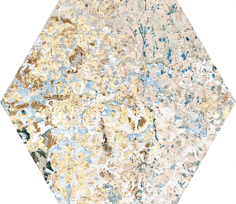 Hexagon-Fliese Vintage Teppichoptik 25x29 cm "Carpet Vestige natural" Sechseck