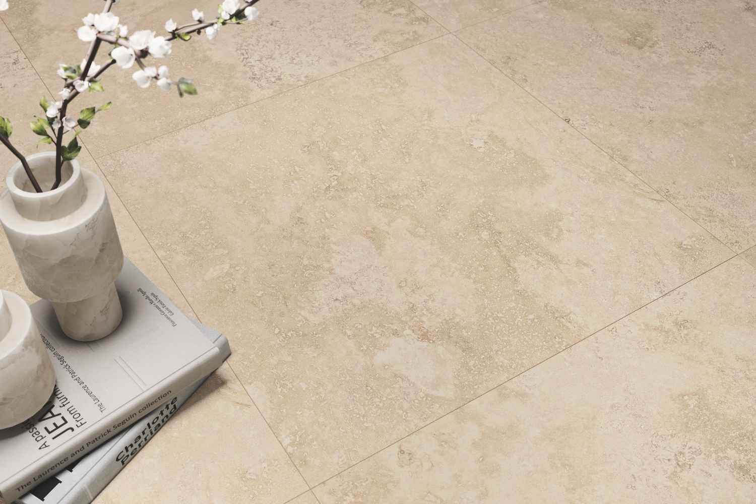 Fliese Travertin Steinoptik beige matt "Florence Miele" Feinsteinzeug rektifiziert