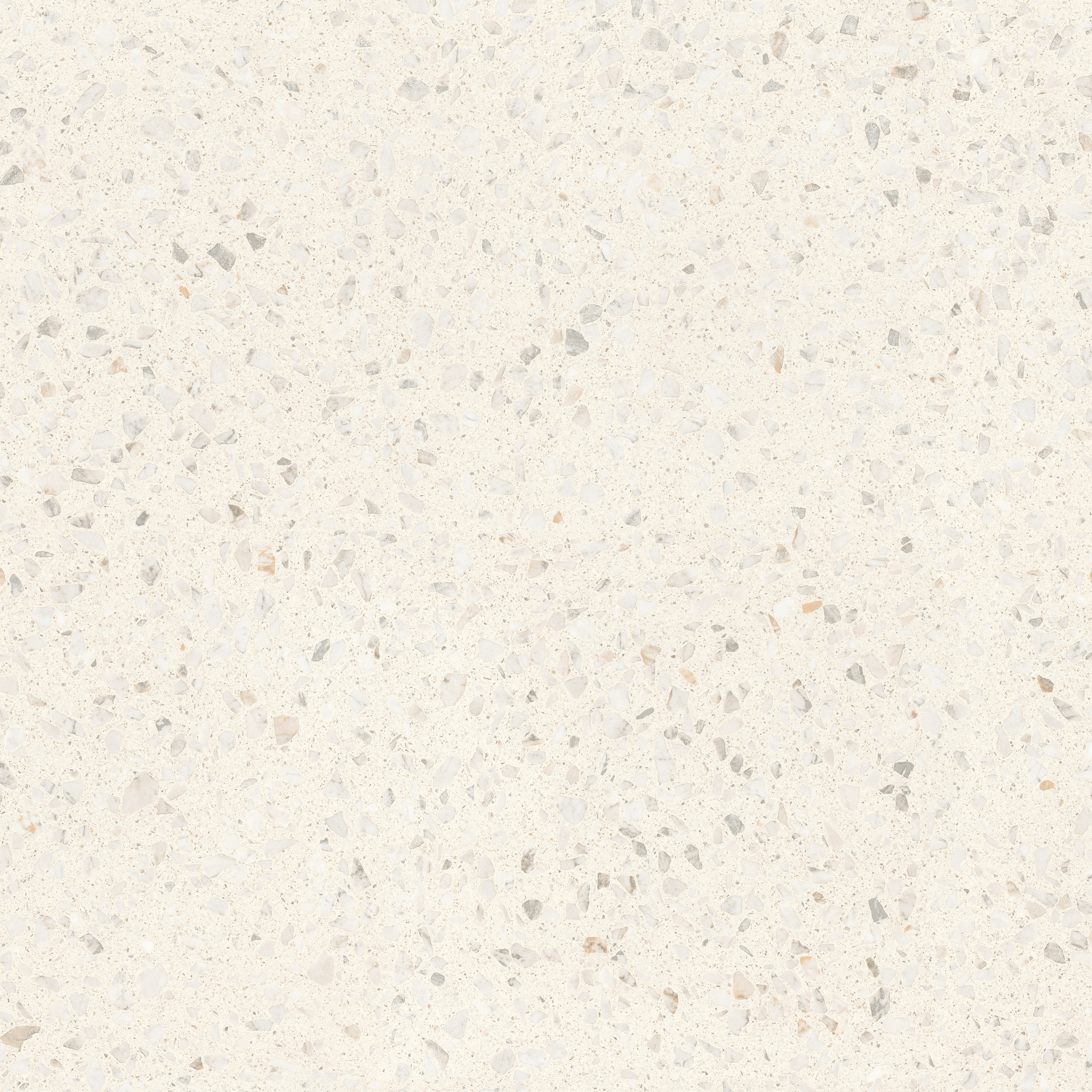 Freisteller der Sant Agostino Glow Ivory im Format 120x120 cm mit heller elfenbeinfarbener Terrazzo-Optik und feinen Gesteinseinschlüssen