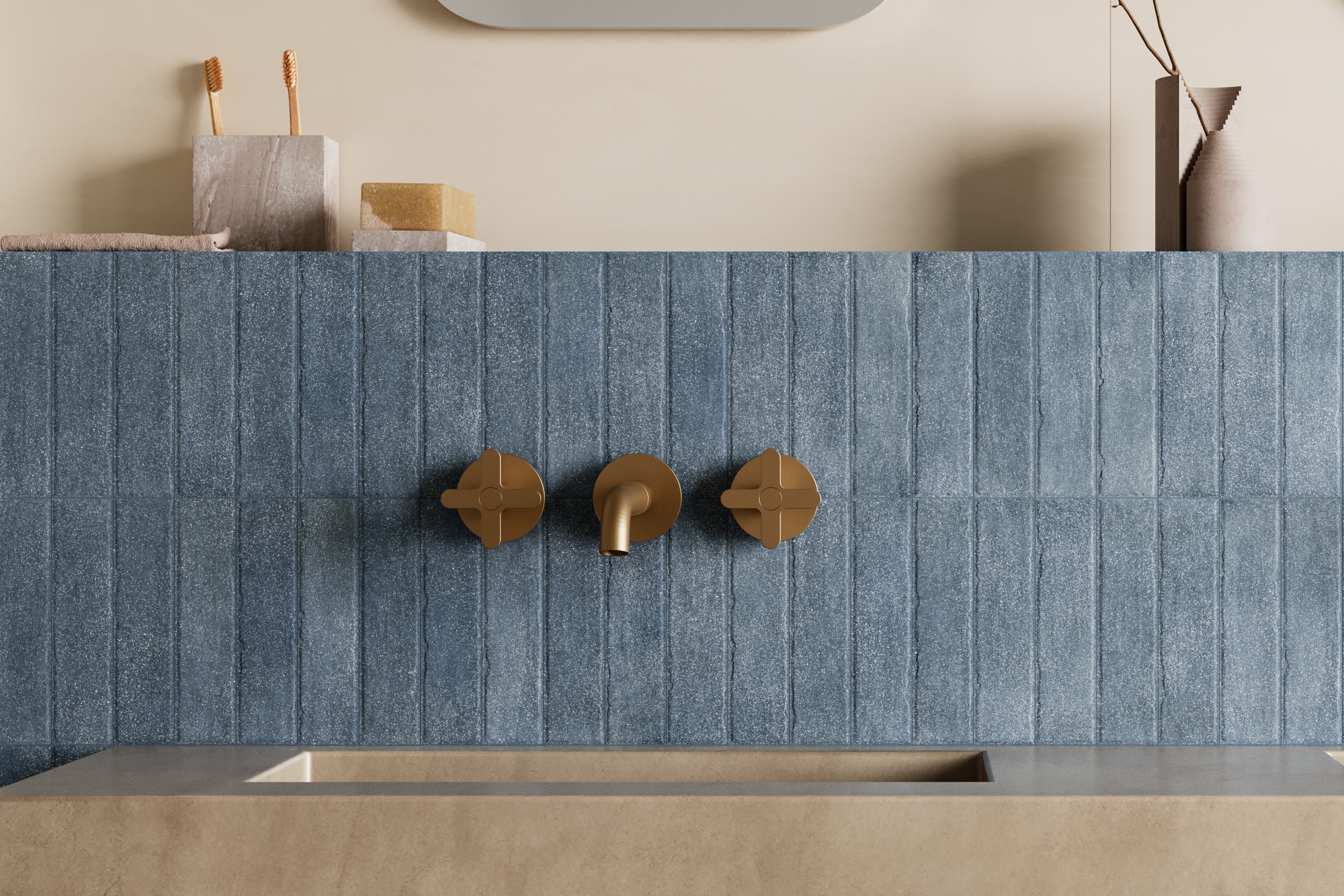 Fliese glasiert unregelmäßige Oberfläche "Tetris Blue" blau matt 5x20 cm Fliese glasiert unregelmäßige Oberfläche "Tetris Blue" blau matt 5x20 cm