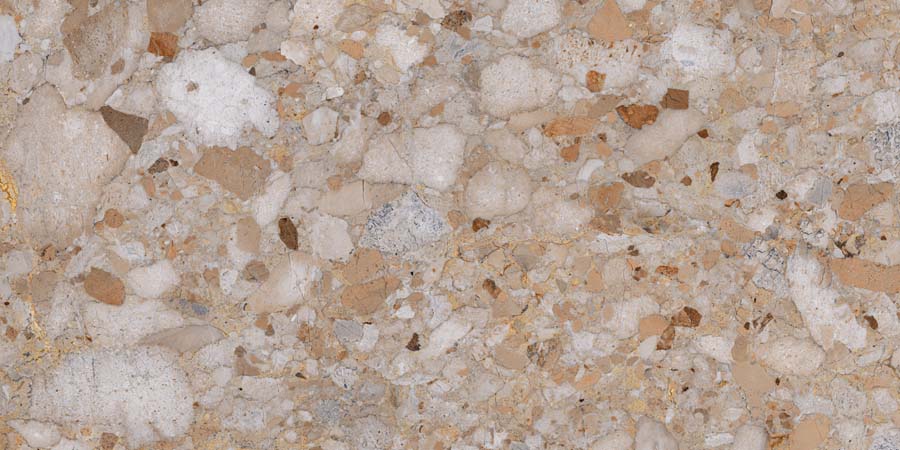 Fliese Terrazzo-Steinoptik beige glänzend 60x120 cm "Veni Gold" rektifiziert