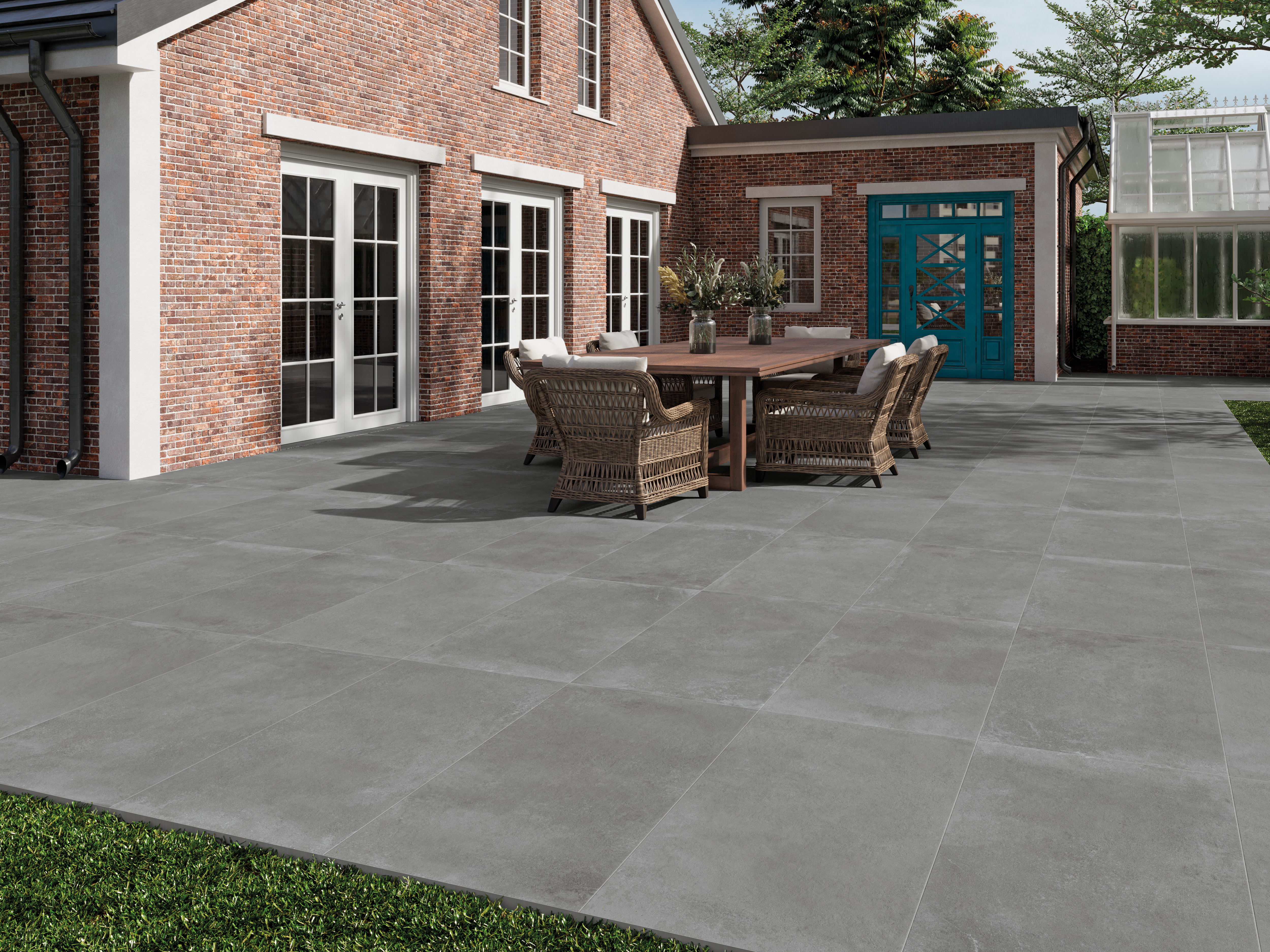Restposten Terrassenplatten Betonoptik anthrazit 60x120x2cm "Concrete Anthracite" Feinsteinzeug rektifiziert