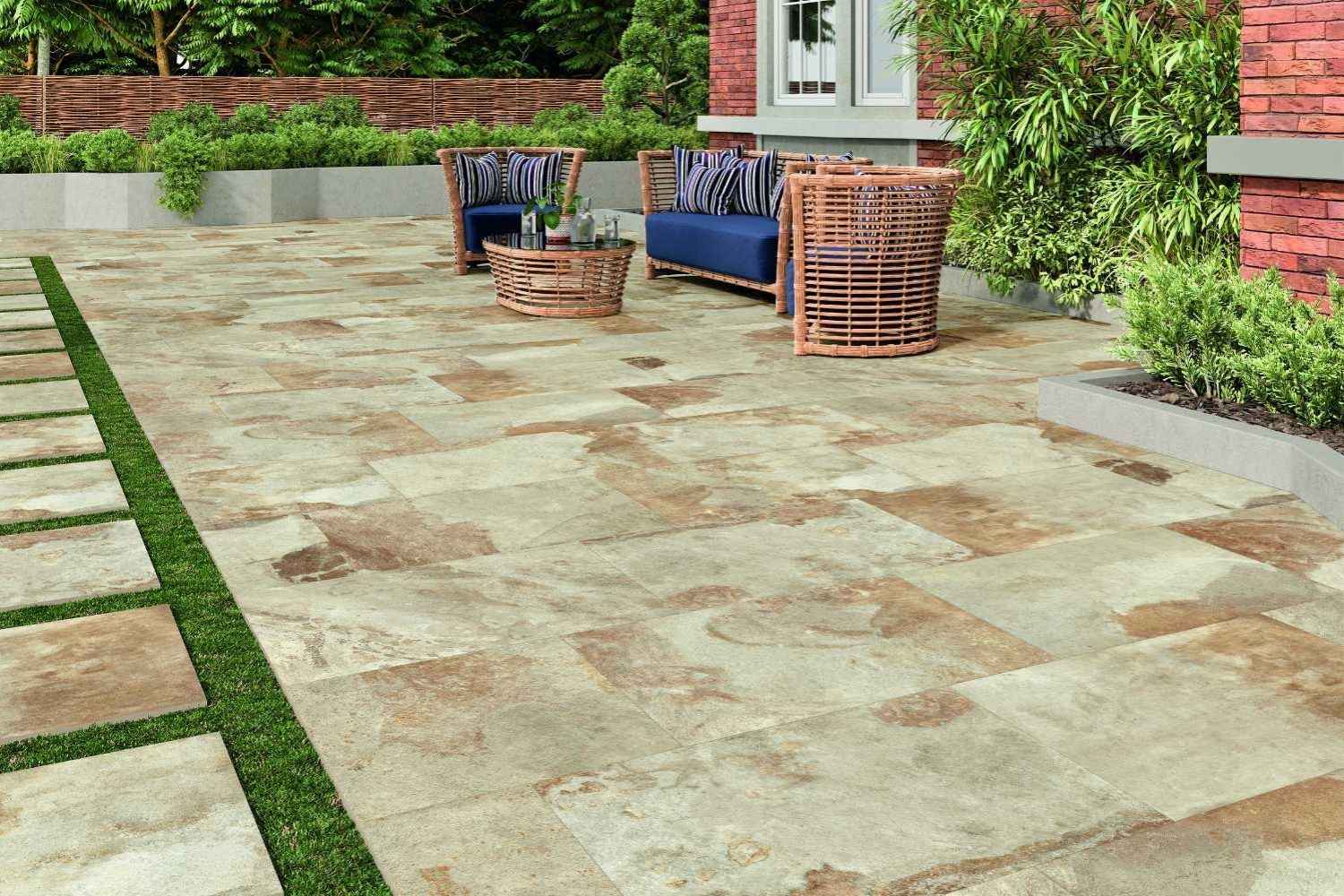 Terrassenplatte Steinoptik 60x60 cm "Shanendoah Cream" beige Feinsteinzeug 2cm rektifiziert  