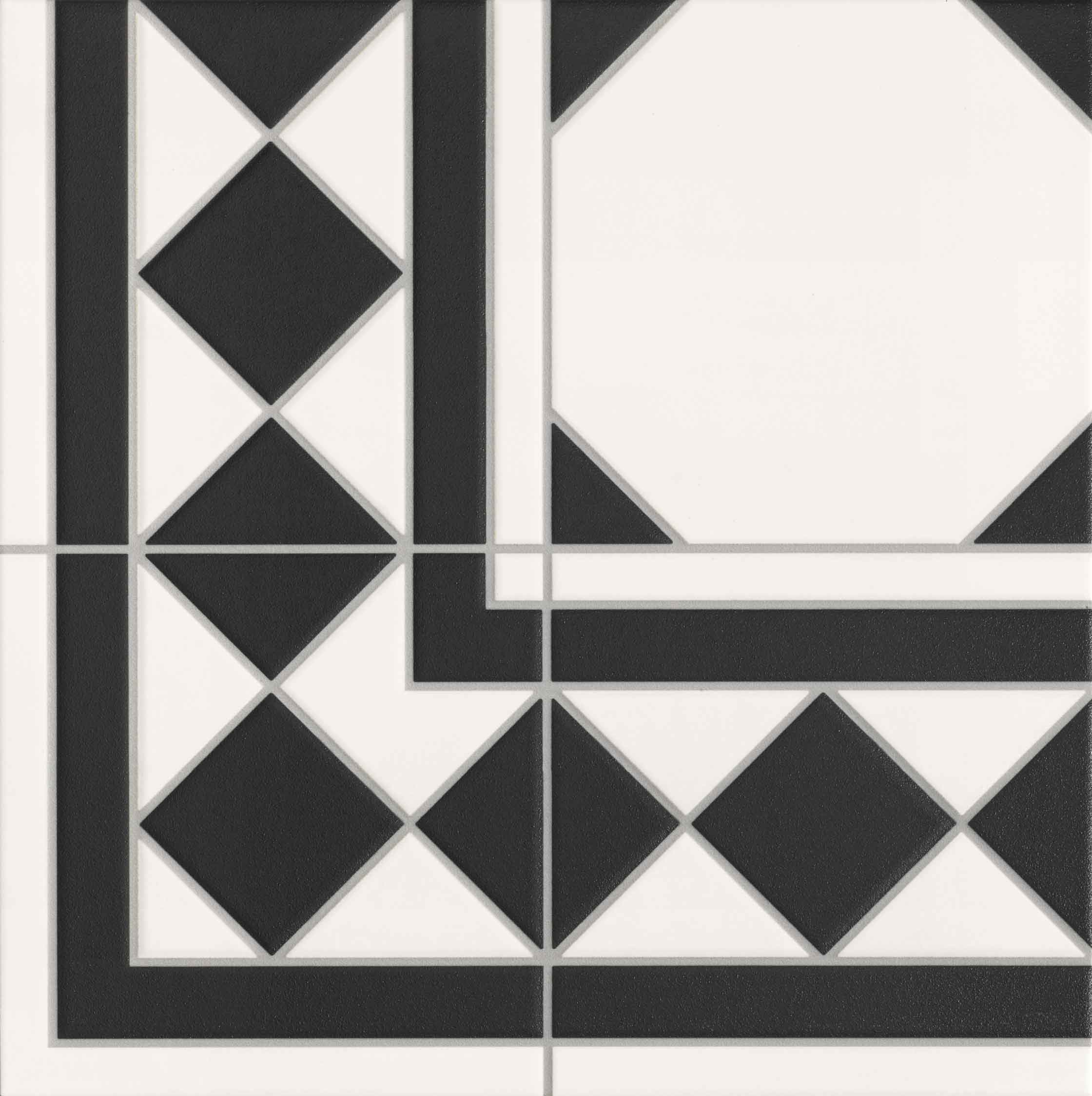 Patchwork-Fliese weiß-schwarz 33,3x33,3 cm "Oxford Negro Ecke" Feinsteinzeug rektifiziert
