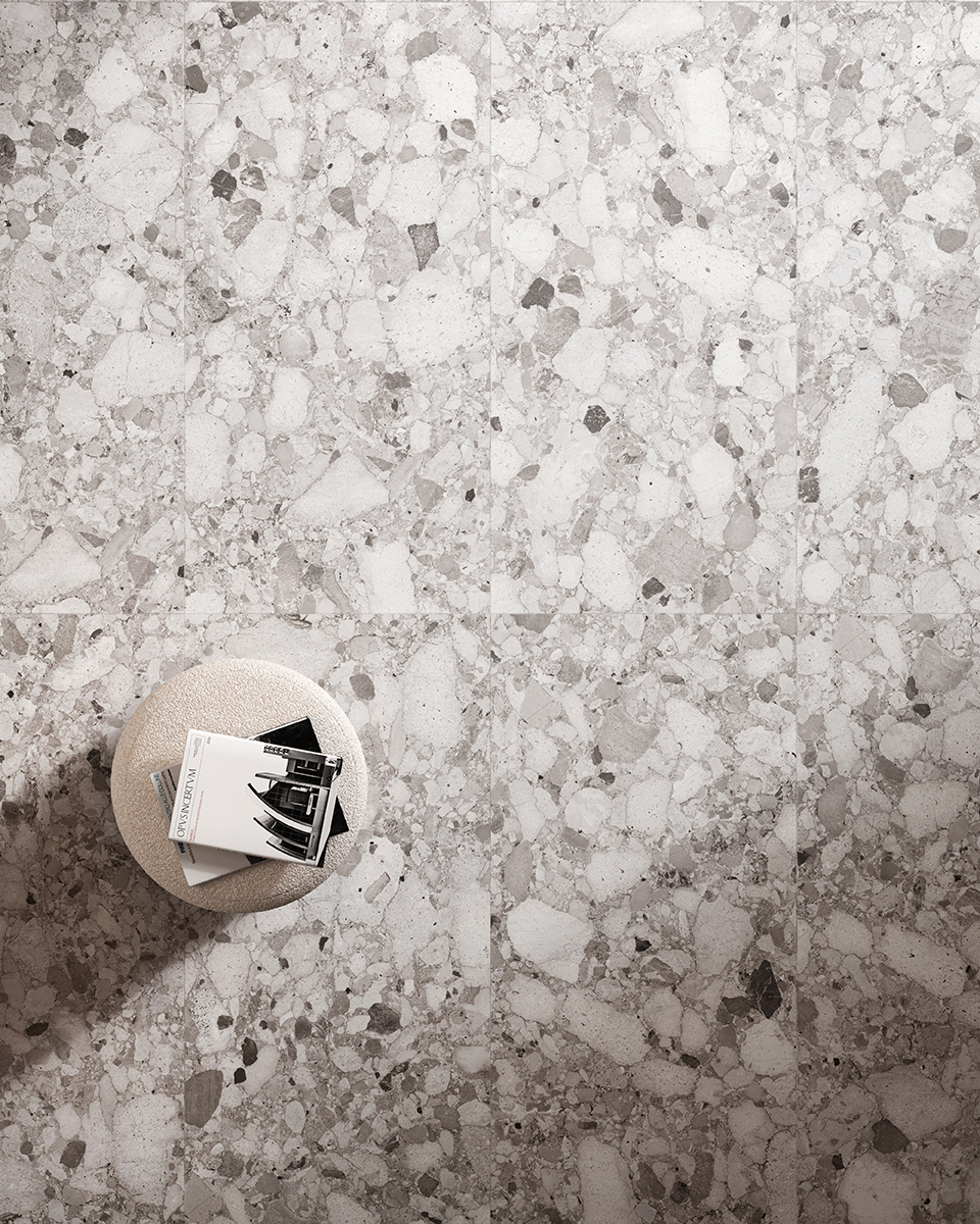 Fliese Terrazzo-Steinoptik grau matt kalibriert Venistone Grey Sant Agostino