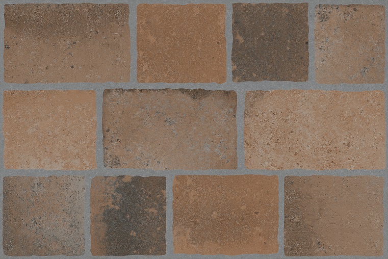 Fliese in Ziegeloptik mit Römerverband-Anmutung braun 40x60 cm „Atienza Dekor Mix“ Feinsteinzeug