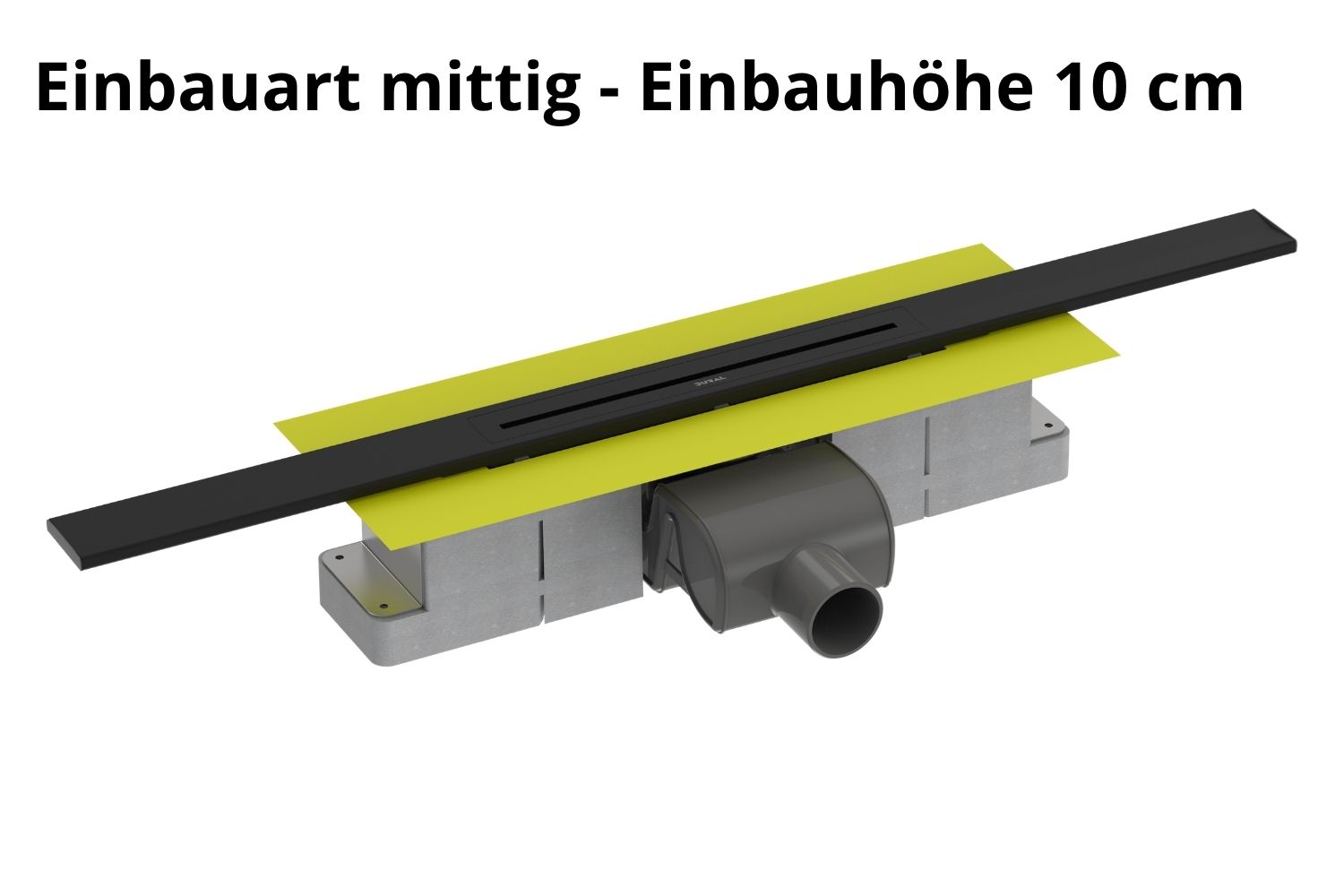 Kürzbare Duschrinne Schwarz pulverbeschichtet „V-Shower Flex“ Komplettset Einbauhöhe 10cm  | Länge 100cm