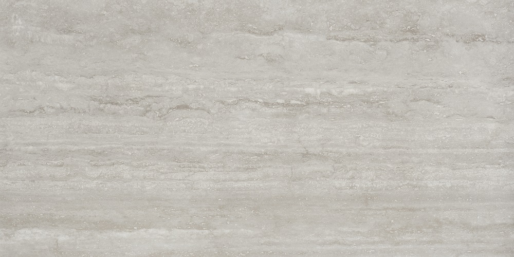 Fliese Travertin-Steinoptik hellgrau seidenmatt 75x150 cm "Prestigio Travertino Grigio" rektifiziert 