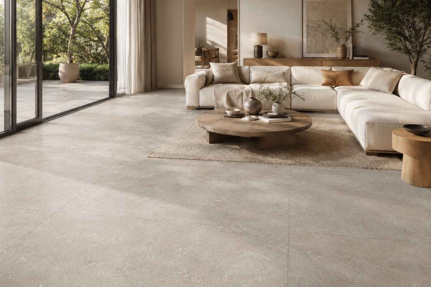 XXL Betonoptik Fliese Habitat Taupe 120x120 cm - Steinoptik grau-beige