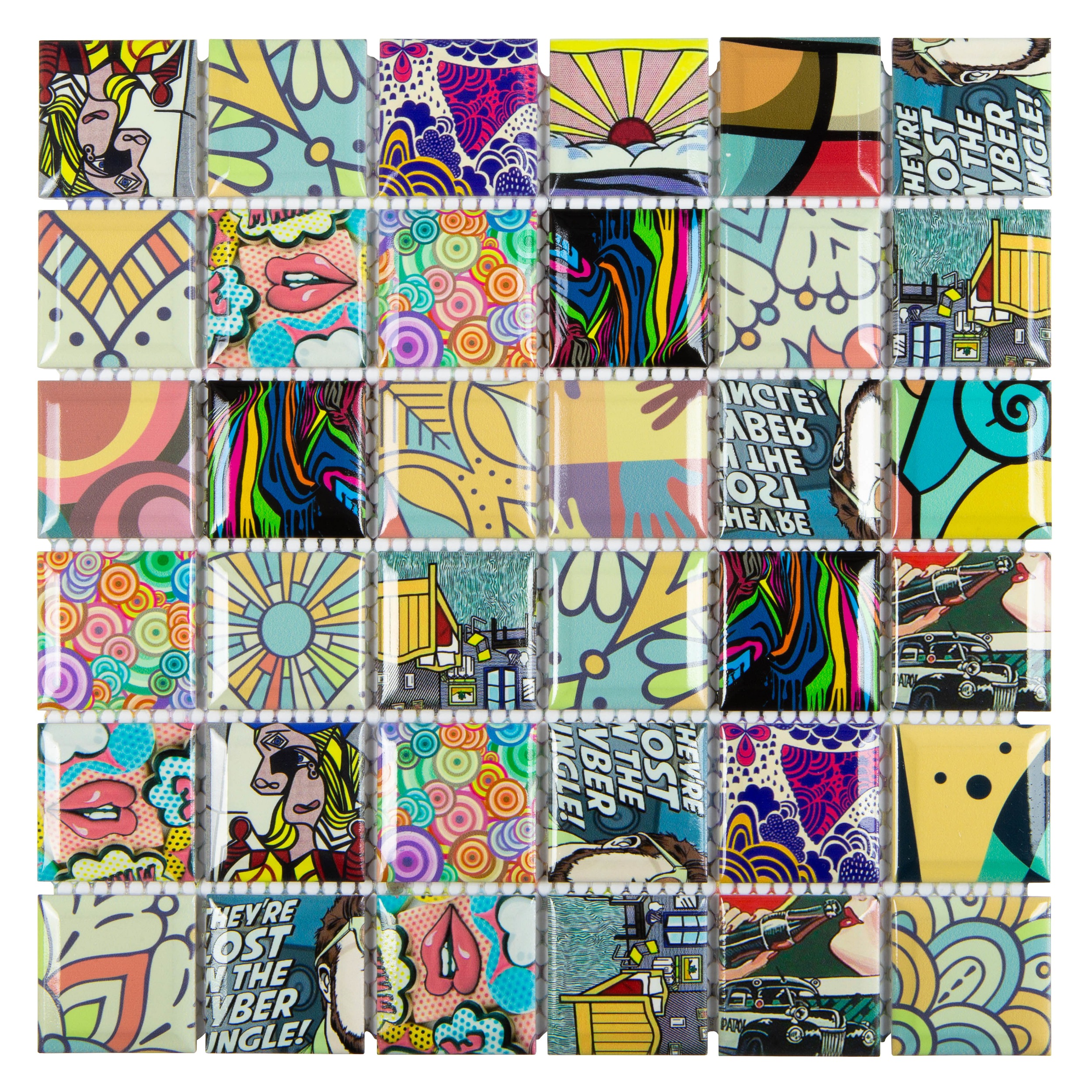 Comic Retro-Style Mosaikfliesen Mosaik-Fliesen aus Keramik bunt glänzend