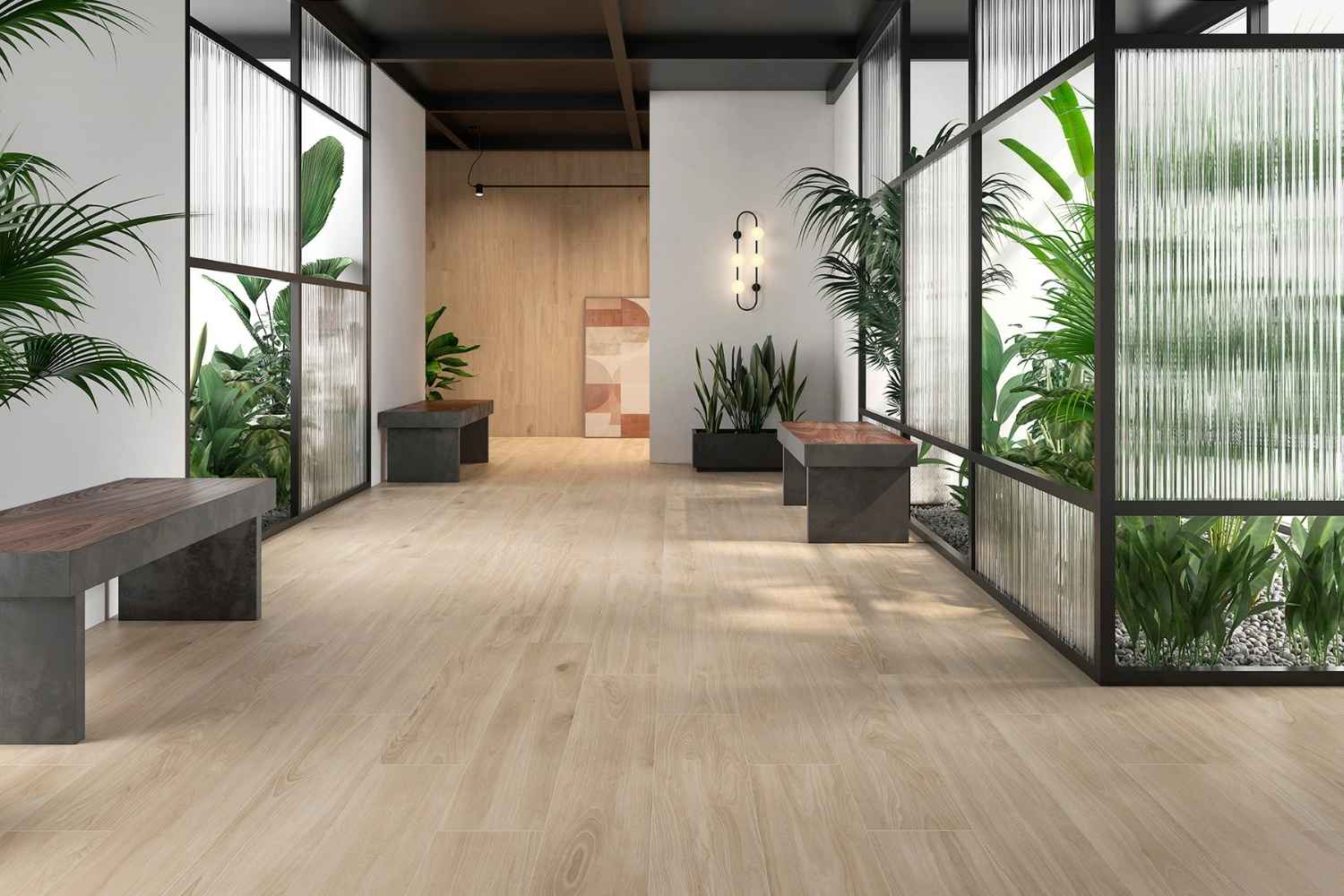 Fliese Holzoptik Eiche hellbraun 20x120 cm "Byron Haya" Feinsteinzeug rektifiziert