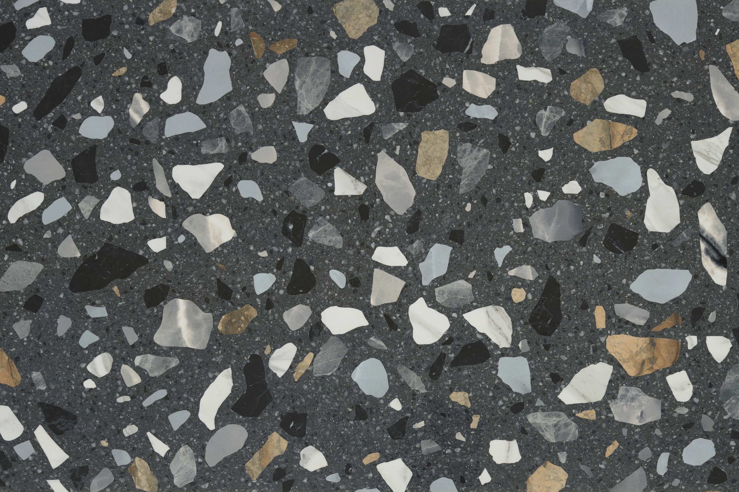 Fliese Terrazzo-Optik Crisp Graphite mehrfarbig anthrazit Bodenfliese Wandfliese glänzend Details