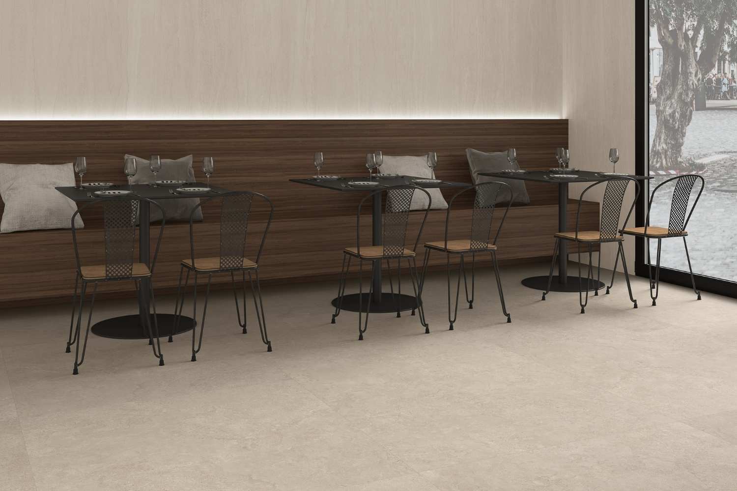 Fliese Steinoptik sand beige 60x60 cm  "Southwell Cross Bone" Feinsteinzeug rektifiziert
