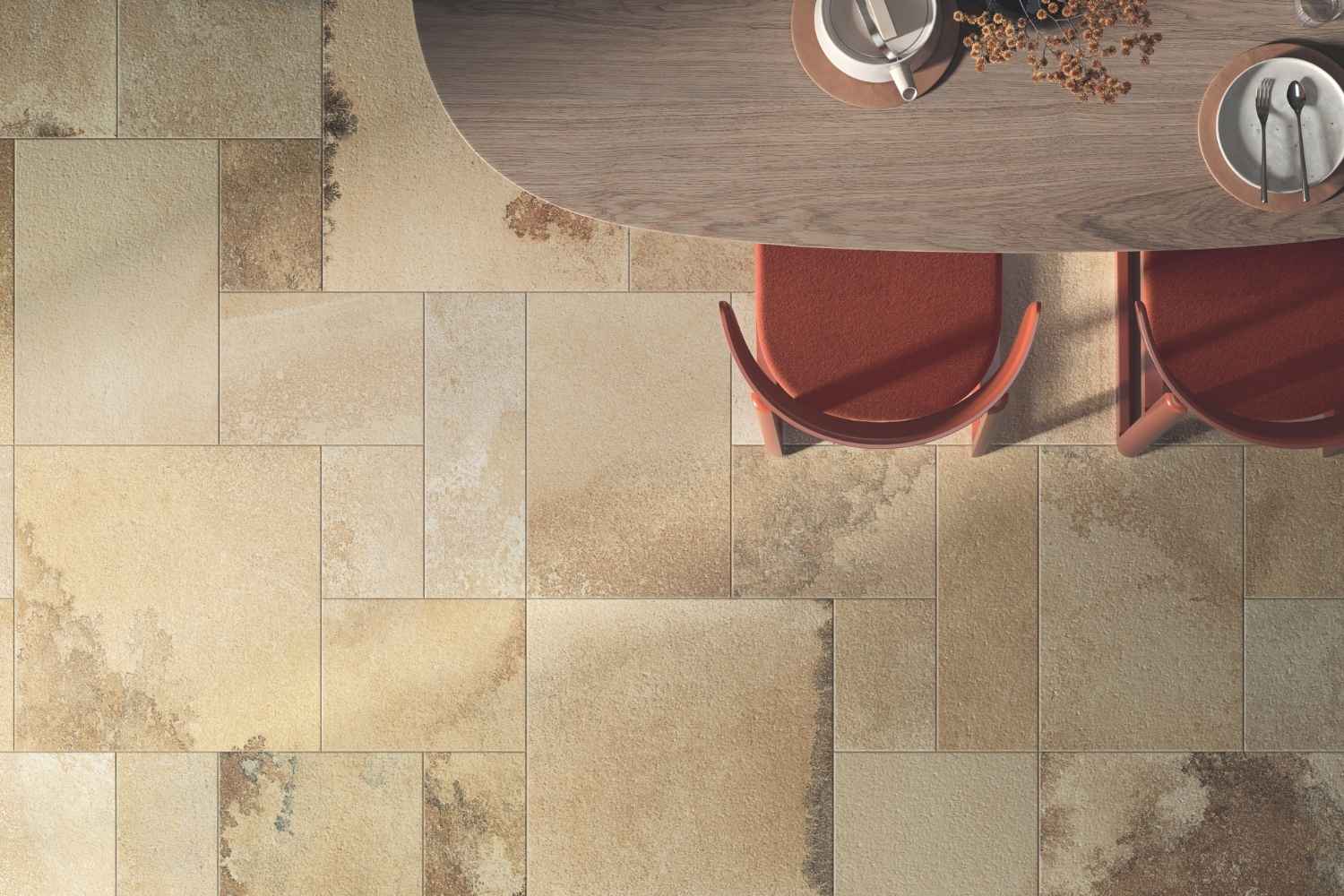 Bodenfliesen-Set Römischer Verband Solnhofener Natursteinoptik beige matt | fertiges Set mit verschiedenen Größen