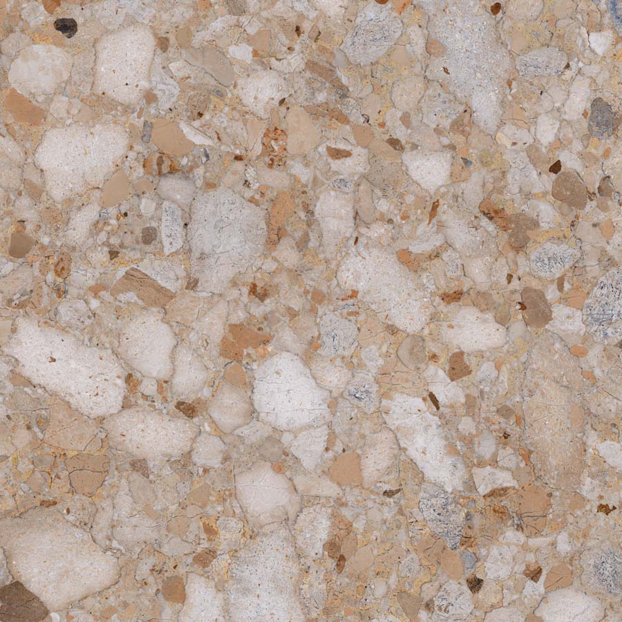 Fliese Terrazzo-Steinoptik beige glänzend 89x89 cm "Veni Gold" rektifiziert