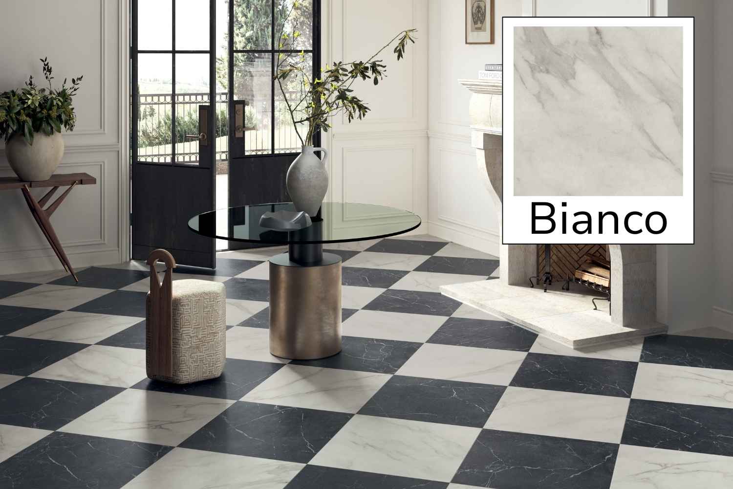 Fliese Marmoroptik weiß 30x30 cm „Schachbrett Bianco“ Feinsteinzeug rektifiziert