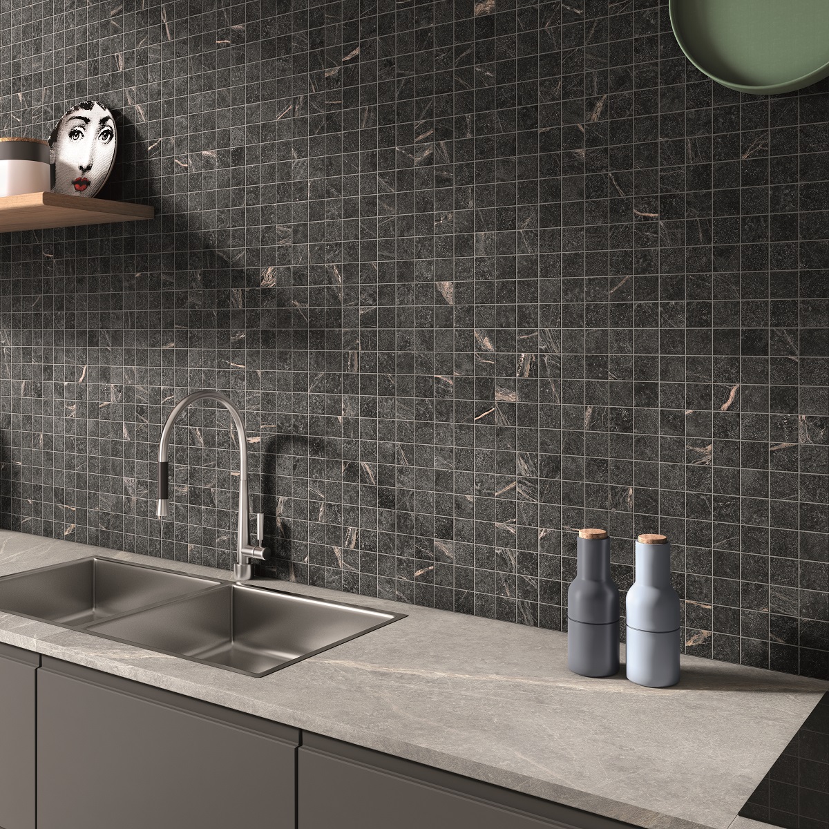 Mosaikfliesen Speckstein-Optik schwarz matt Soap Stone Black Cercom