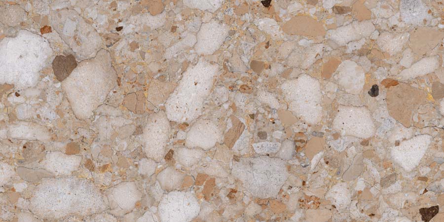 Fliese Terrazzo-Steinoptik beige glänzend 60x120 cm "Veni Gold" rektifiziert