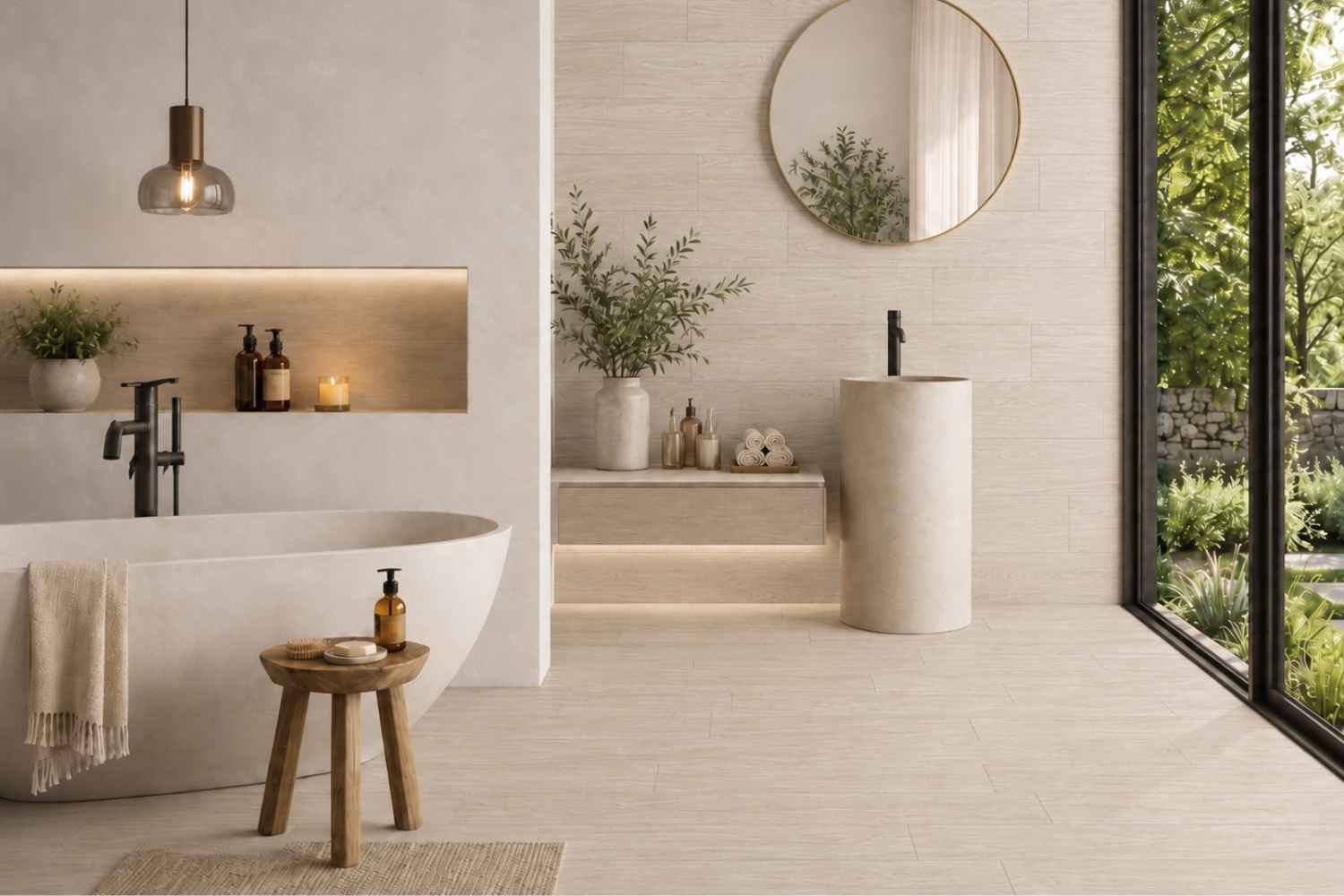 Fliese Holzoptik Eiche hellbraun 20x120cm "Skandi Haya" Feinsteinzeug rektifiziert