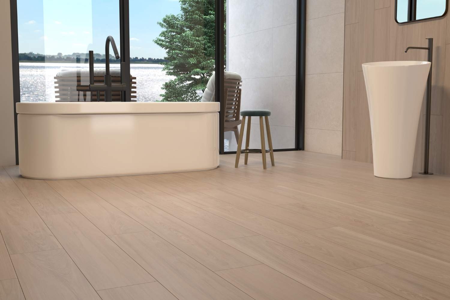 Fliese Holzoptik Eiche hellbraun 20x120 cm "Nordic Oak Natural" Feinsteinzeug rektifiziert