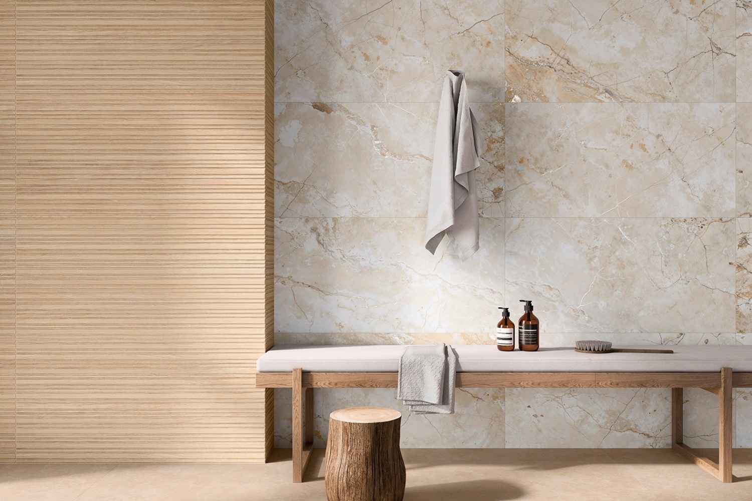 Fliese Marmoroptik beige matt 60x120cm "Golden Mist" Feinsteinzeug mit fühlbarer 3D-Steinstruktur