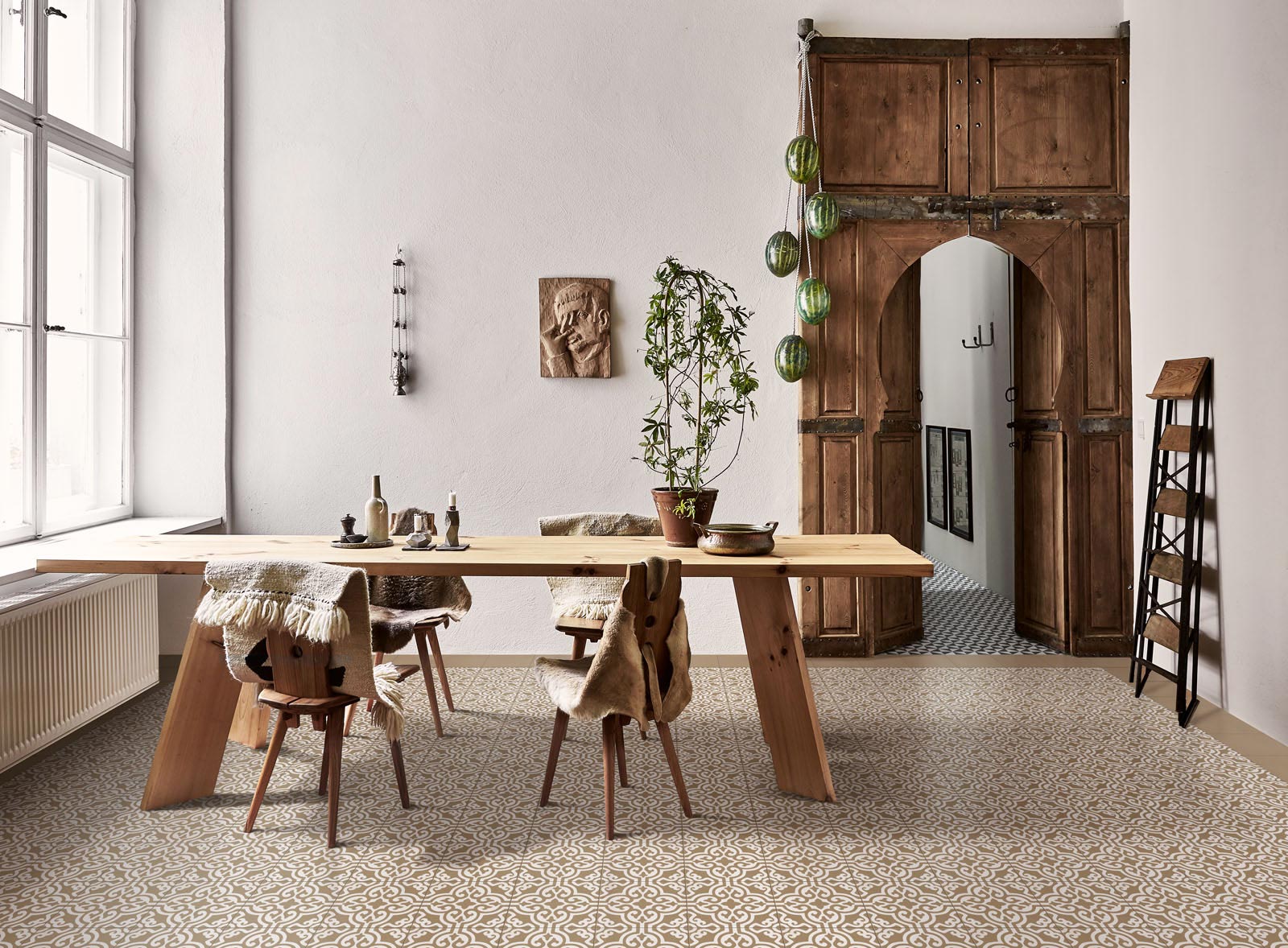 Fliese Patchwork Dekor Zementoptik weiß beige Contrasti Tappeto 5 Ragno by Marazzi
