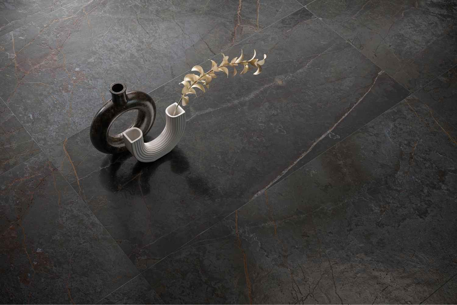 Monocibec On Stage Adelphi in dunkler Marmoroptik als elegante Bodenfliese
