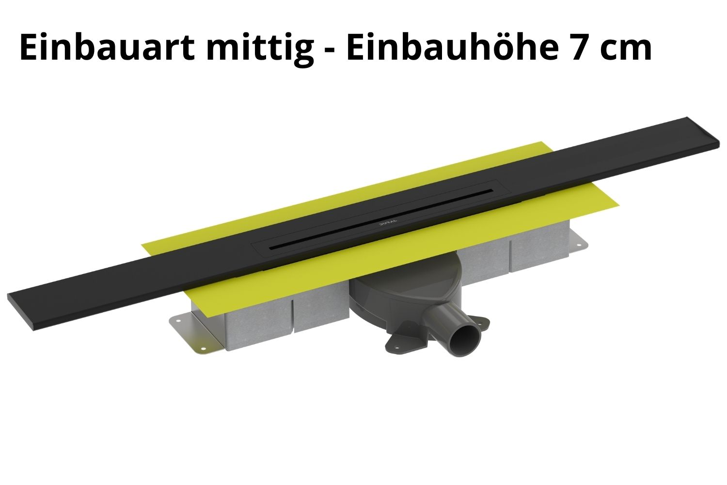 Kürzbare Duschrinne schwarz pulverbeschichtet „V-Shower Flex“ Komplettset Einbauhöhe 7cm  | Länge 100cm