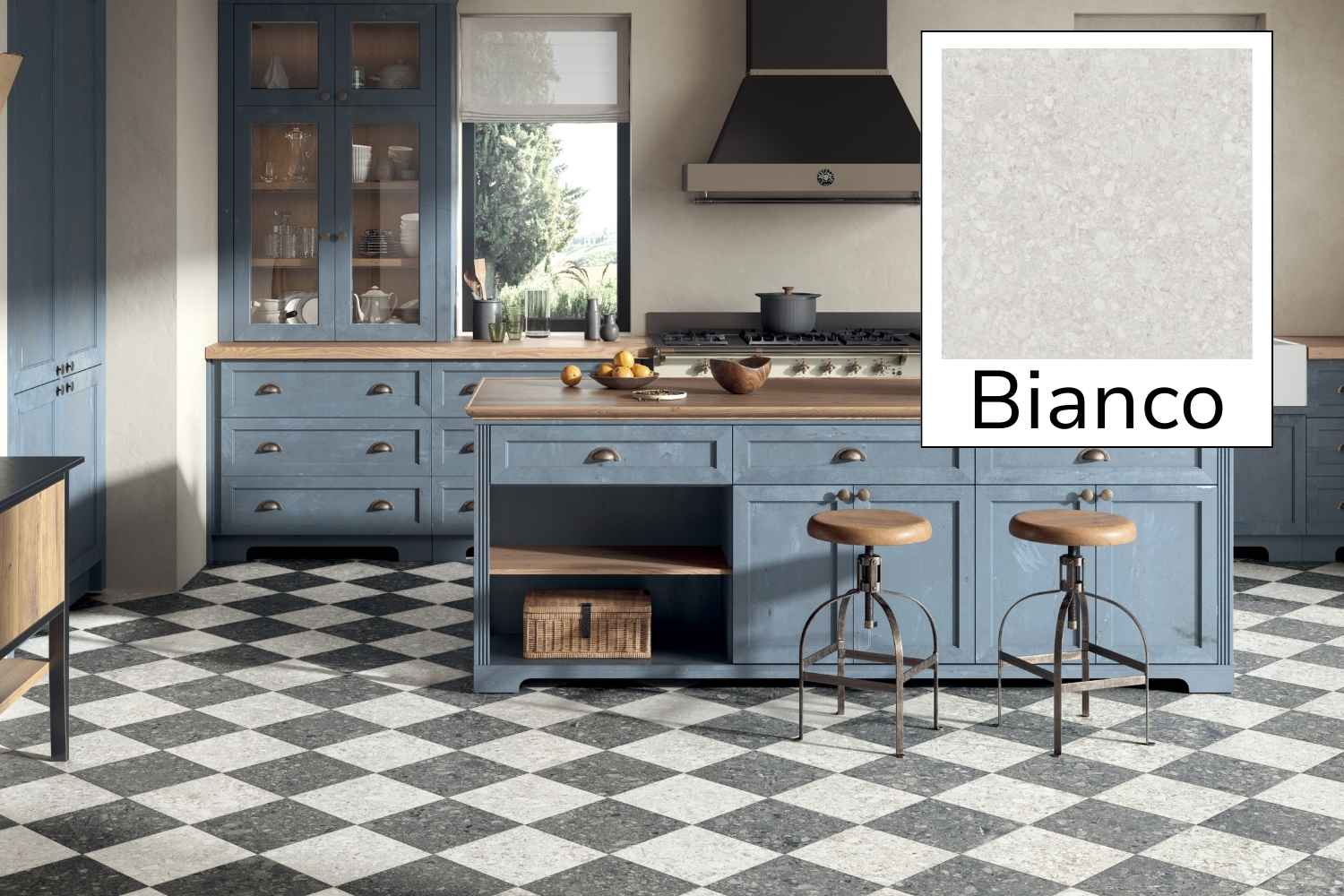 Fliese Terrazzo-Optik weiß matt 30x30 cm "Schachbrett Bianco" Feinsteinzeug rektifiziert