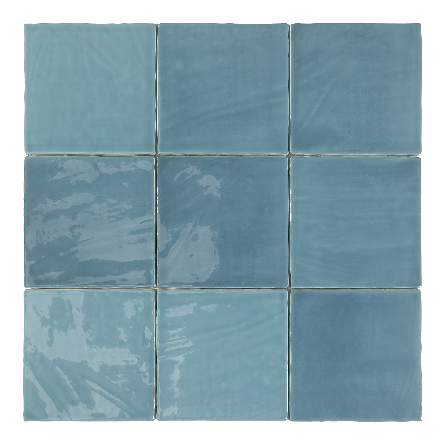 Zellige Wandfliese 15x15 cm "Marrakesh Glow Cielo" blau glänzend 