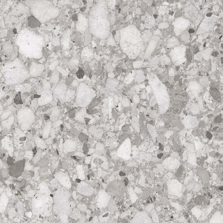 Fliese Terrazzo-Steinoptik grau glänzend 120x120 cm "Venistone Grey" rektifiziert