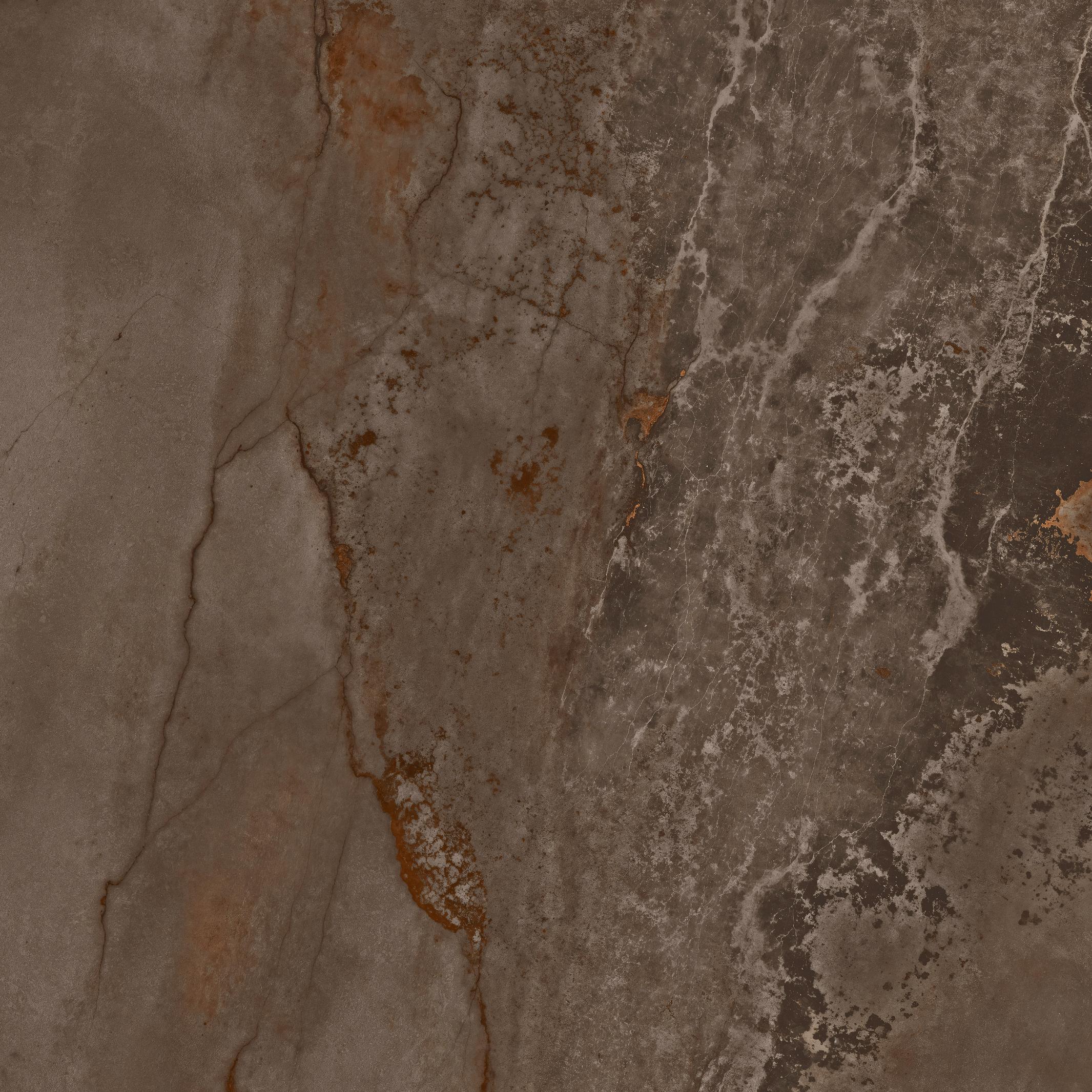 Fliese Metalloptik braun matt 90x90cm "Planet Oxid" Feinsteinzeug rektifiziert - mit fühlbarer 3D-Struktur