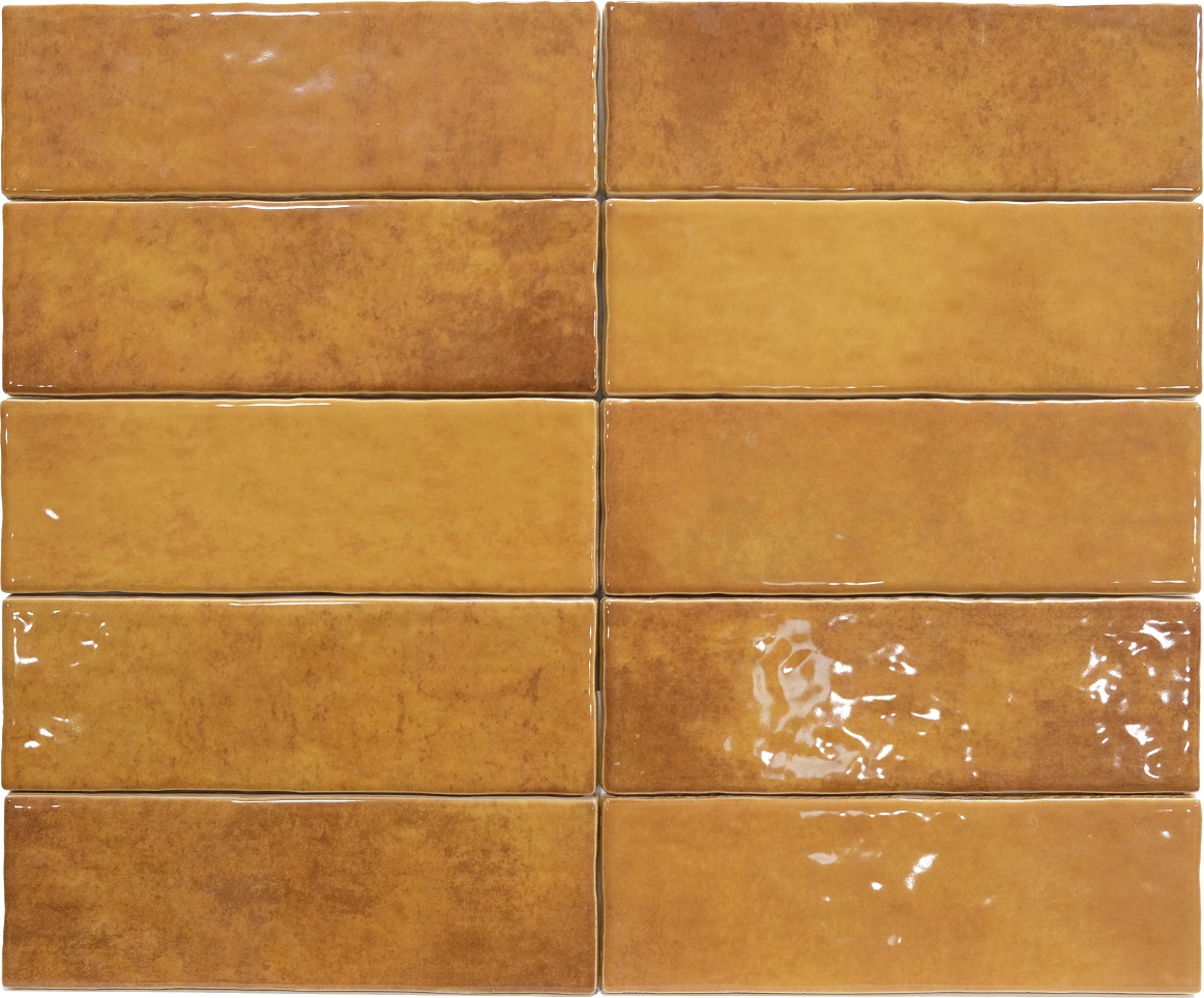 Fliese unregelmäßige Oberfläche 6,5x20 cm "Alfa Look Caramello" braun glänzend