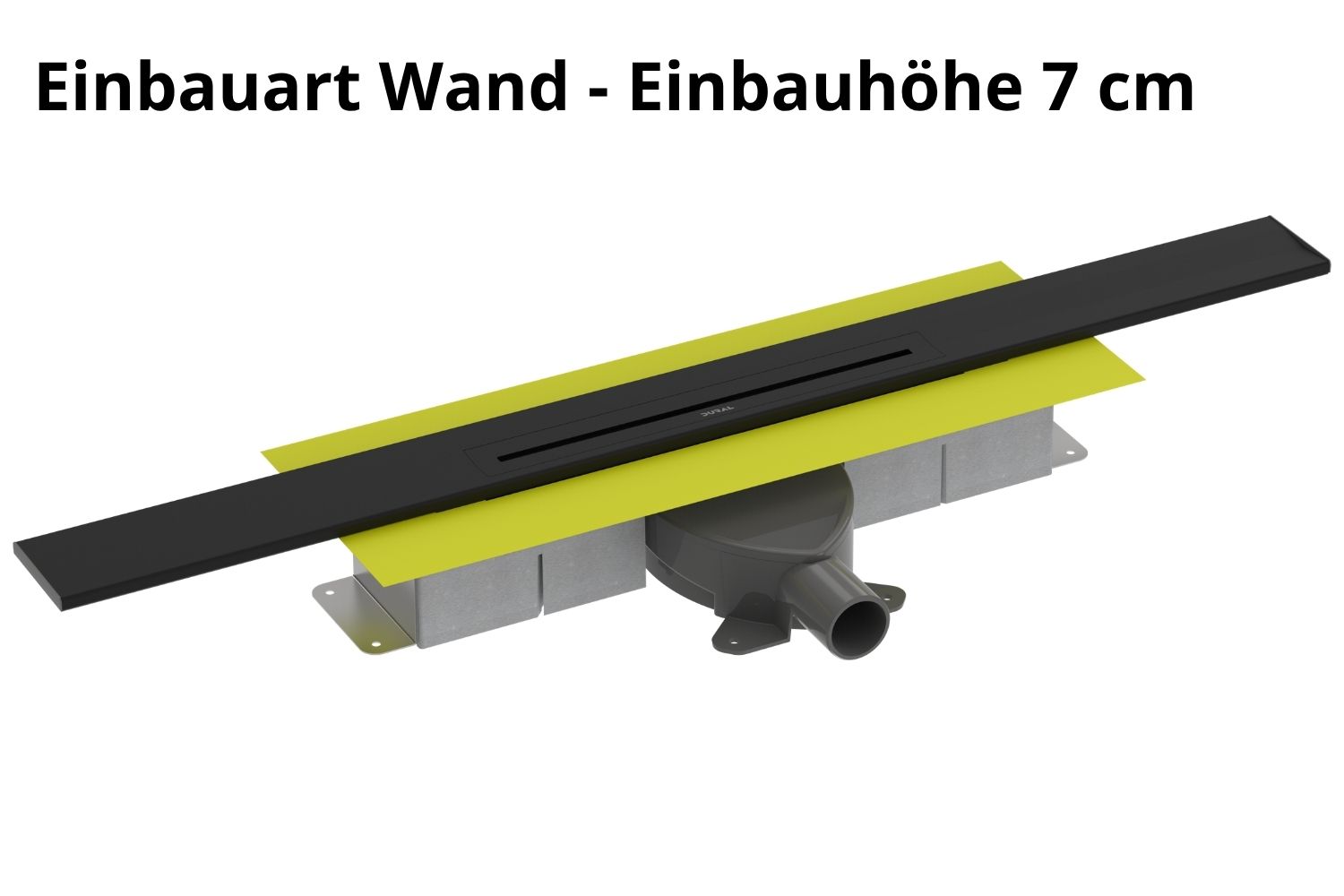 Kürzbare Duschrinne schwarz pulverbeschichtet „V-Shower Wand“ Komplettset Einbauhöhe 7cm  | Länge 100cm
