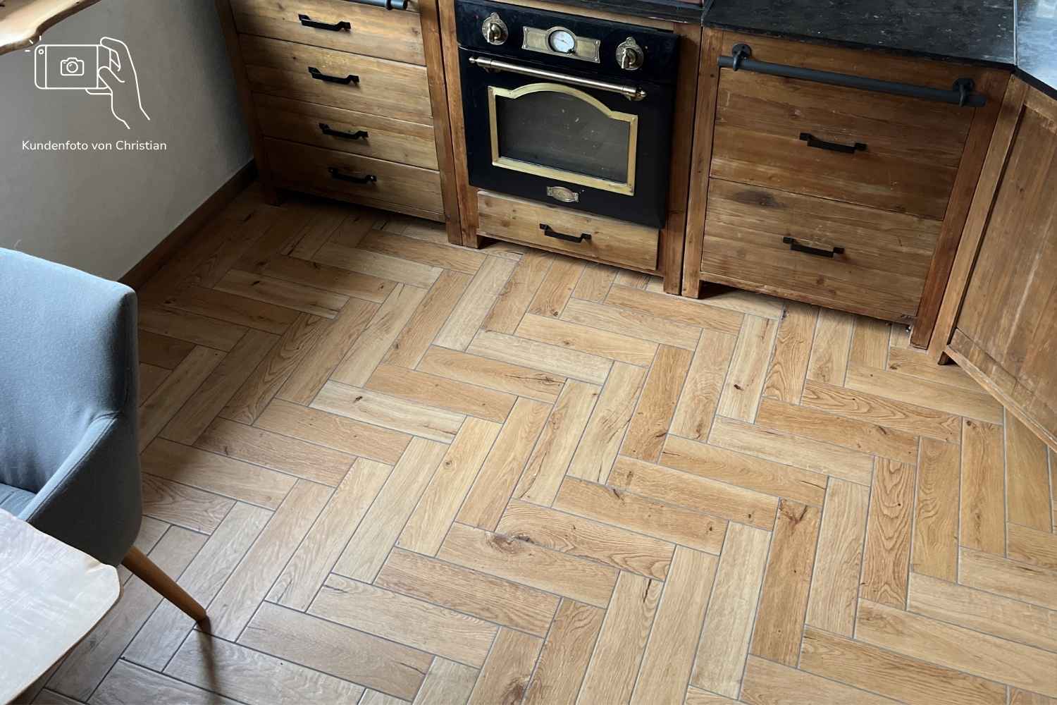 Fliese Holzoptik Fischgrät 10x40cm Küche Detailansicht