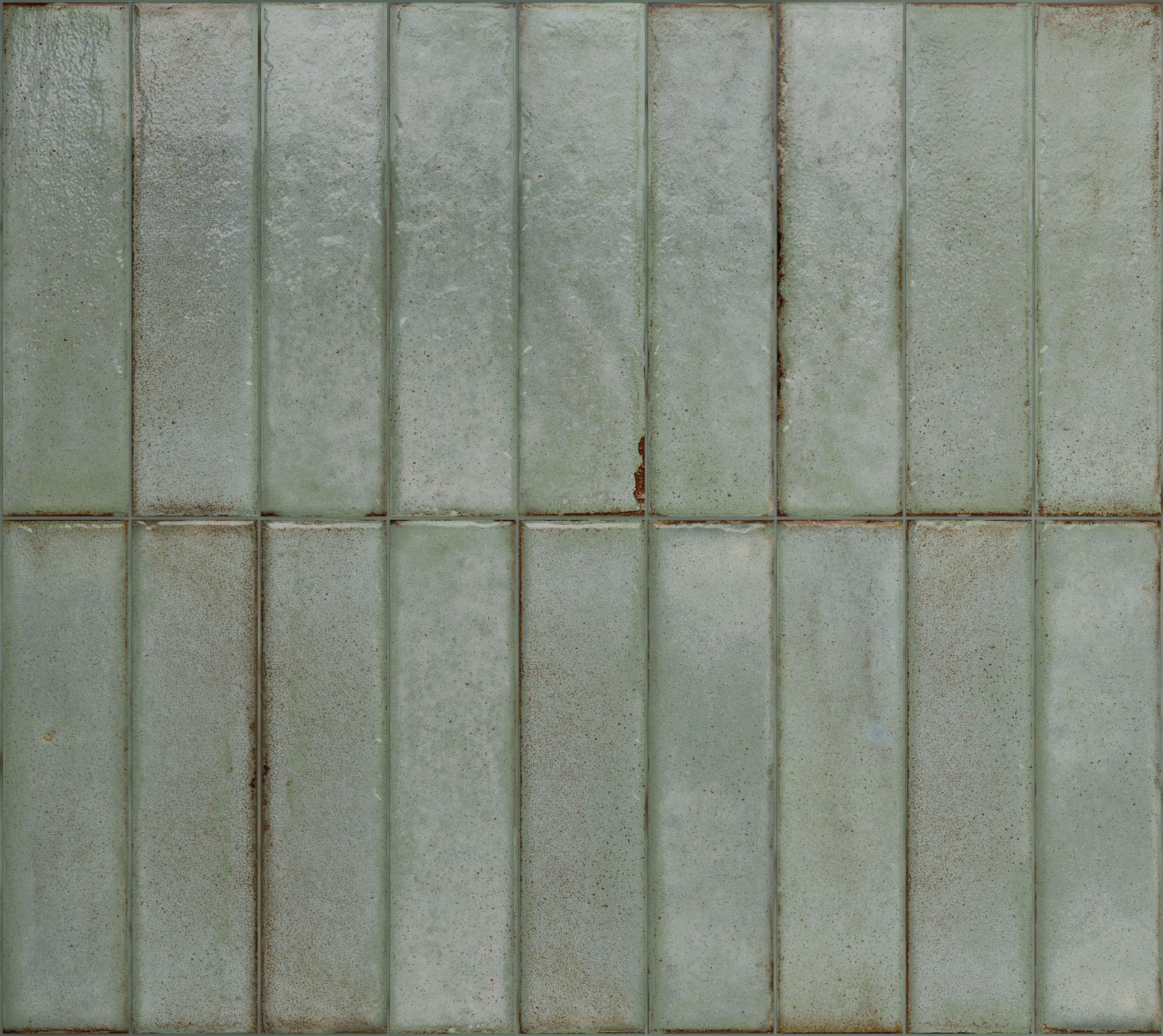 Tetris_SageLuc Fliese unregelmäßige Oberfläche 5x20 cm "Tetris Sage" grau-grün glänzend