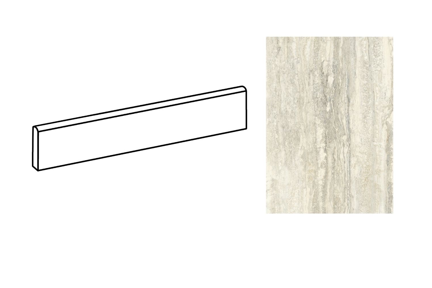 Fliesensockel edle Travertin-Steinoptik 7,3x60 cm "Invictus Beige Krystal" glänzend