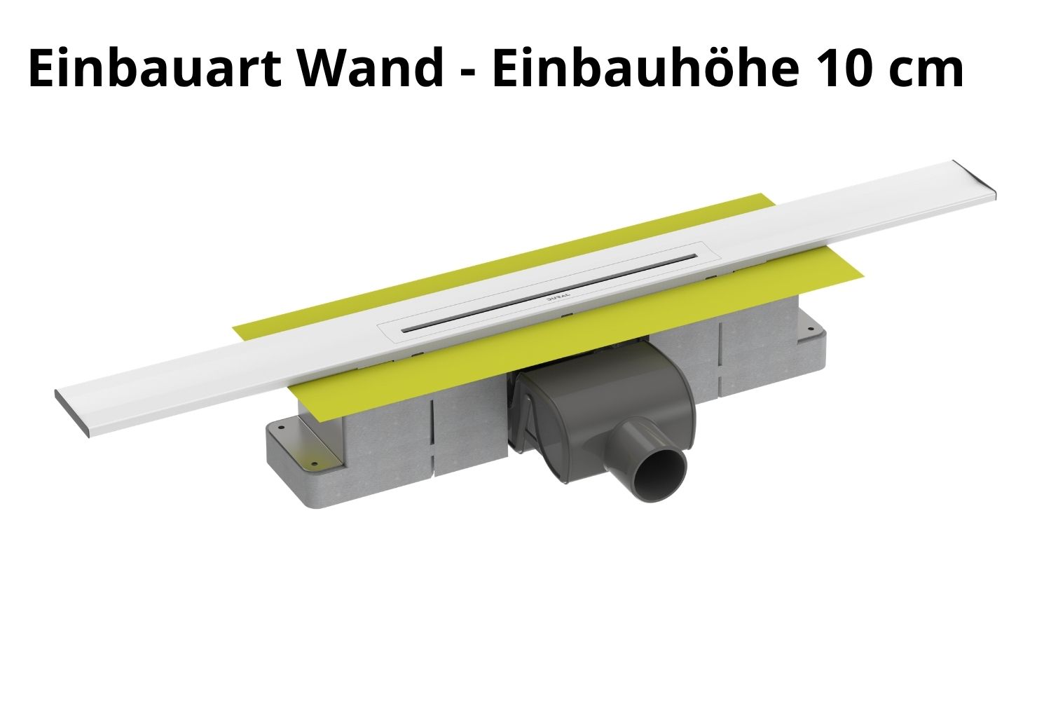 Kürzbare Duschrinne weiß pulverbeschichtet „V-Shower Wand“ Komplettset Einbauhöhe 10cm | Länge 80cm