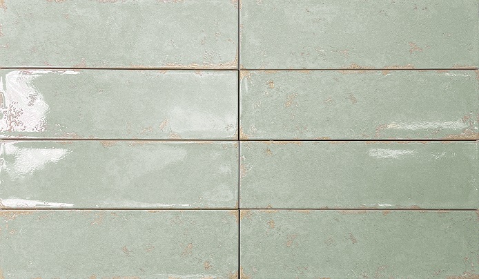 Zellige Fliesen 6,9x24 cm "Antik Verde" hellgrün glänzend Feinsteinzeug