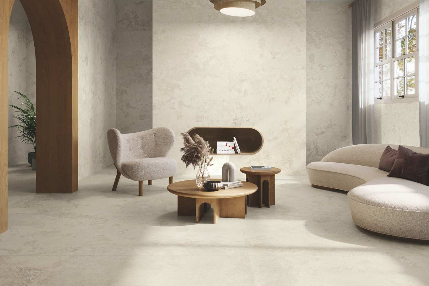 Fliese Travertin Steinoptik hellbeige matt "Florence Beige" Feinsteinzeug rektifiziert