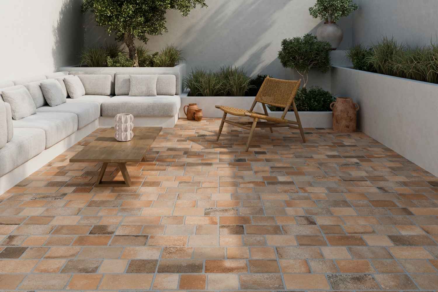 Fliese in Ziegeloptik mit Römerverband-Anmutung braun 40x60 cm „Atienza Dekor Mix“ Feinsteinzeug