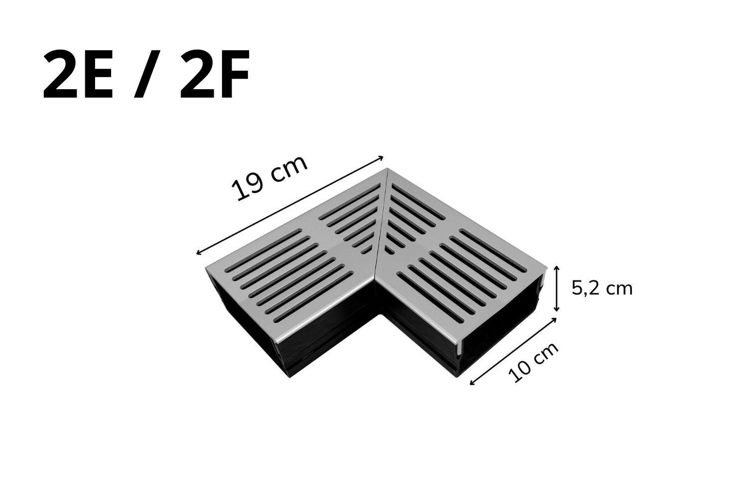 Eckstück für Entwässerungssystem U-Drain Pro silber eloxiert, 19cm x 10cm x 5,2cm