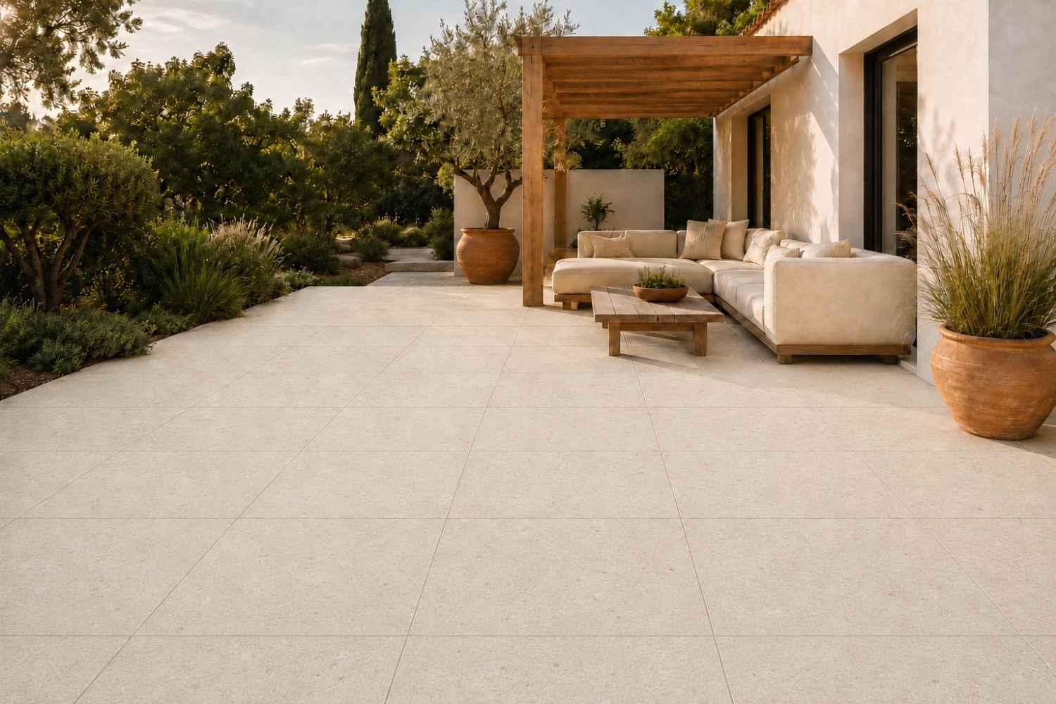 Terrassenplatte Steinoptik 60x60 cm "Hayden Bone" hellbeige Feinsteinzeug 2cm rektifiziert