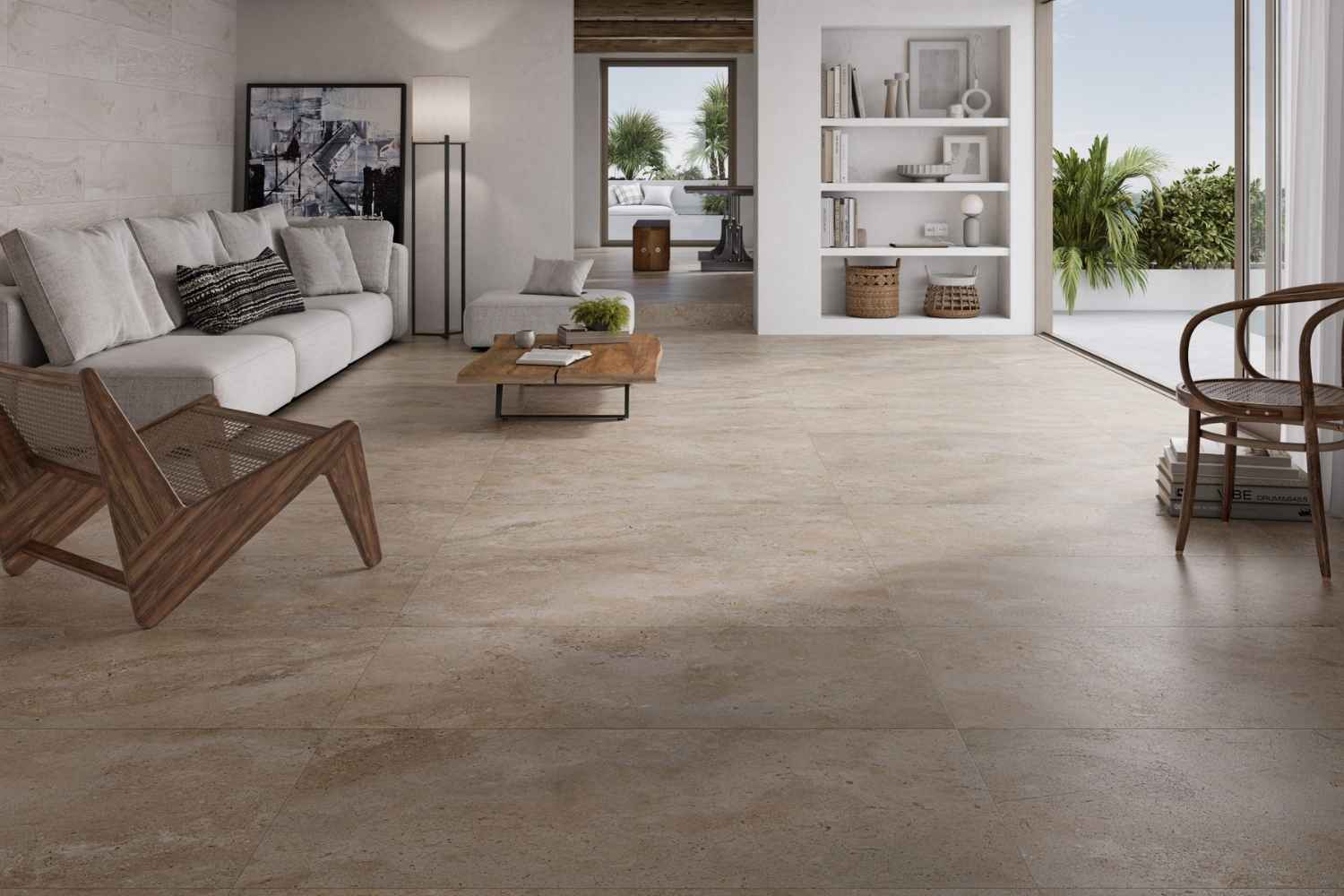 Fliese Natursteinoptik beige matt 30 x 60 cm "Petra Beige" Feinsteinzeug mit fühlbarer 3D-Steinstruktur