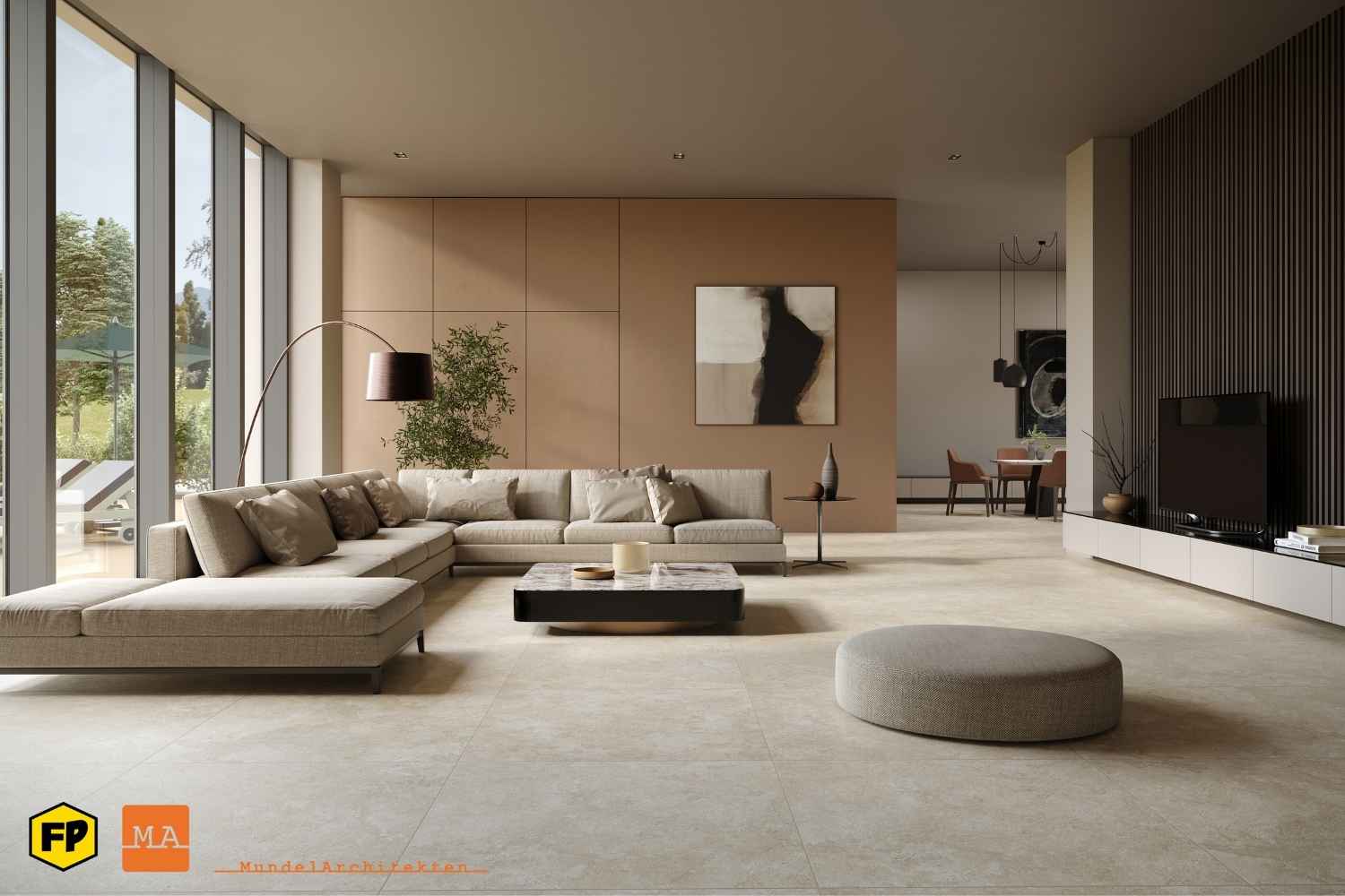 Fliese Steinoptik 100x100 cm "Hayden Bone" hellbeige Feinsteinzeug rektifiziert