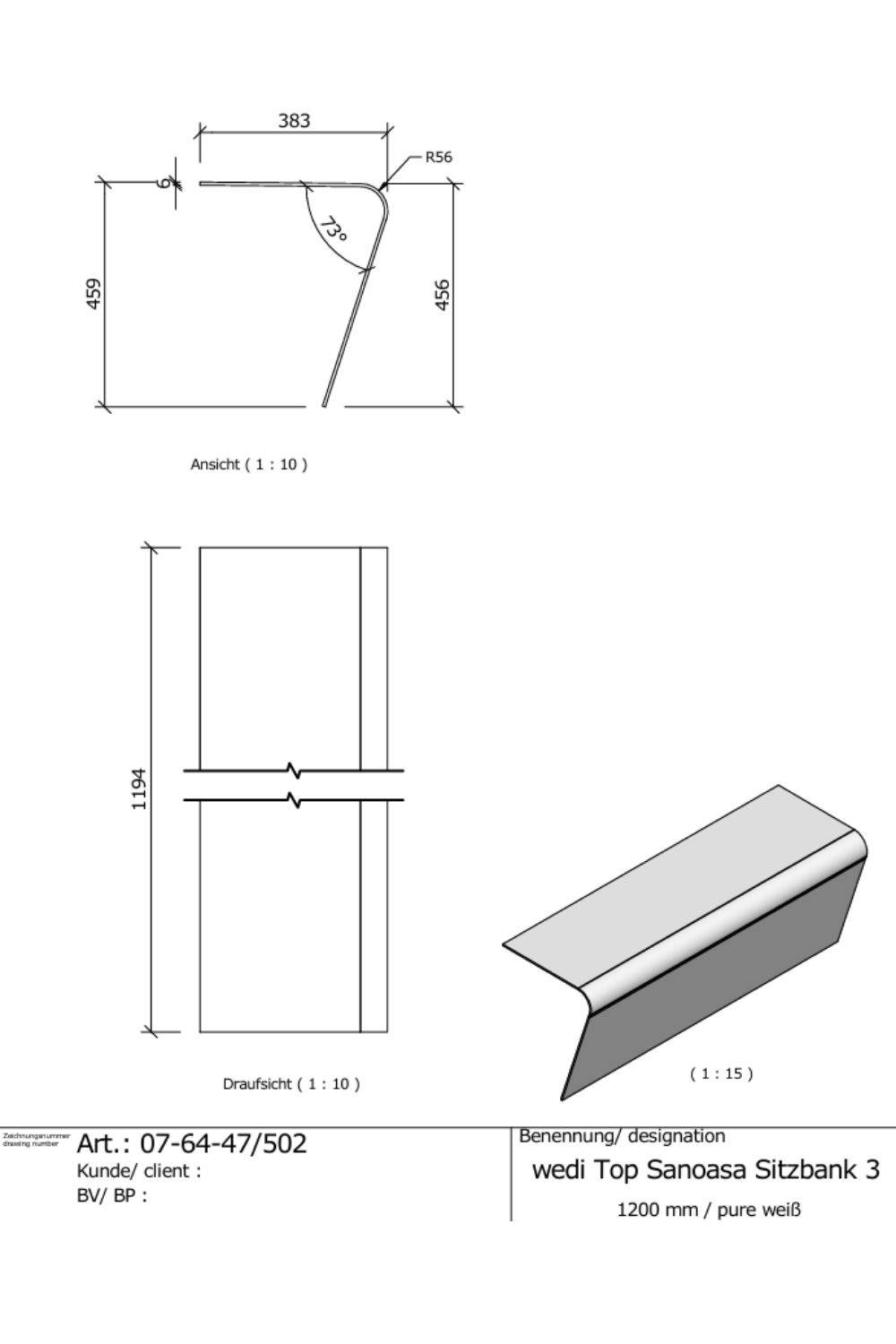 wedi Sanoasa Top Sitzbank "Pure Weiß" – montagefertige Oberfläche 120x38x45,9 cm