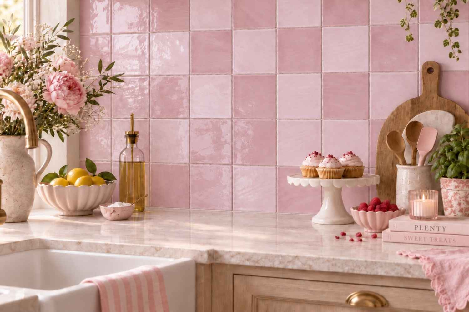 Zellige Wandfliese 15x15 cm "Marrakesh Glow Rosa" rosa glänzend